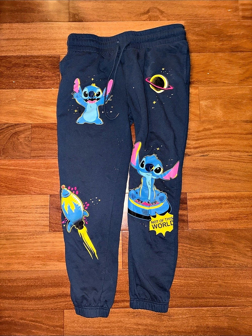 Disney Stitch Graphic Fleece Jogger Sweatpants Blue Boys Medium (8-10)